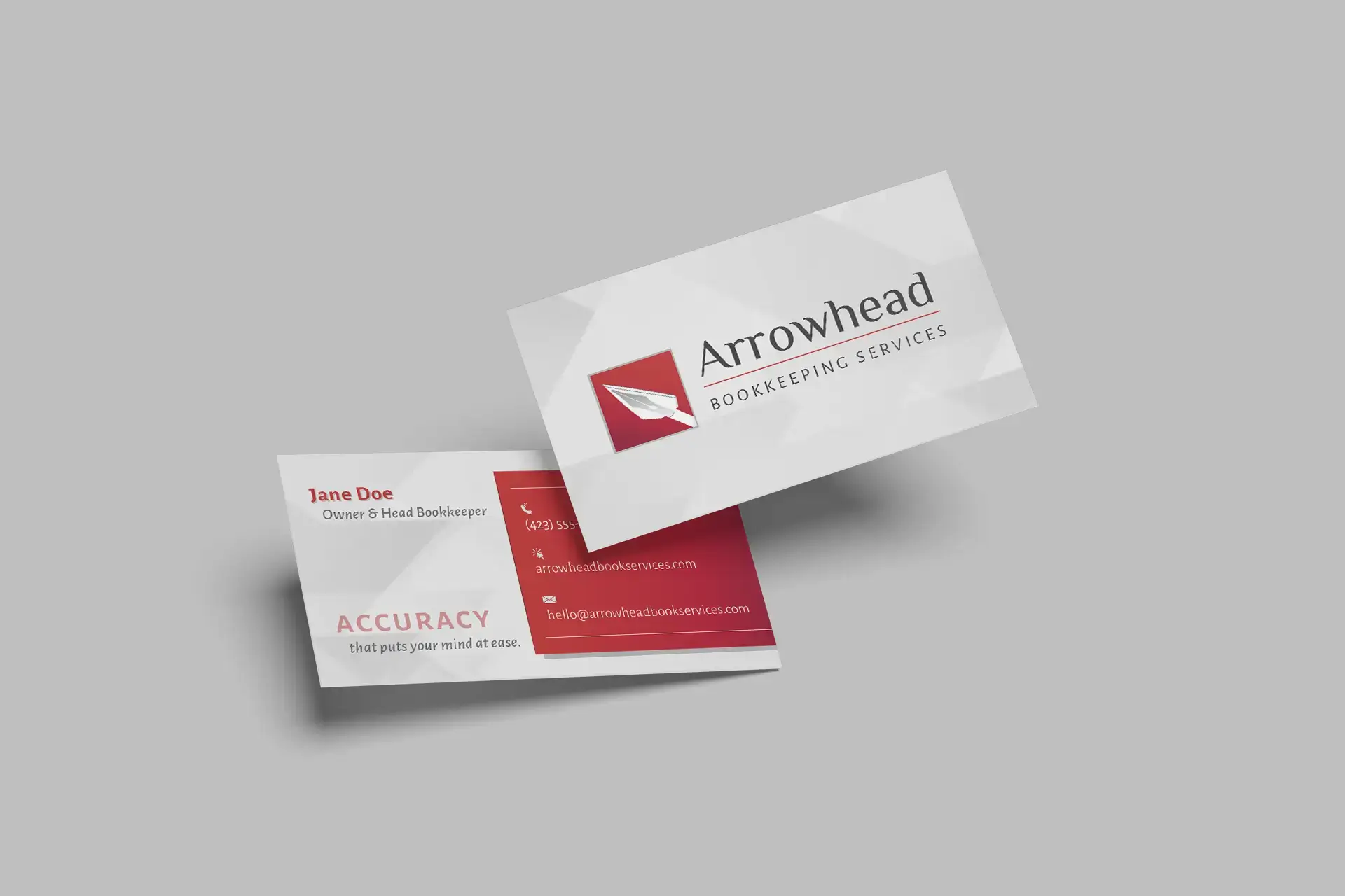 Professional bookkeeping business card design for Arrowhead Bookkeeping Services created by Elevark